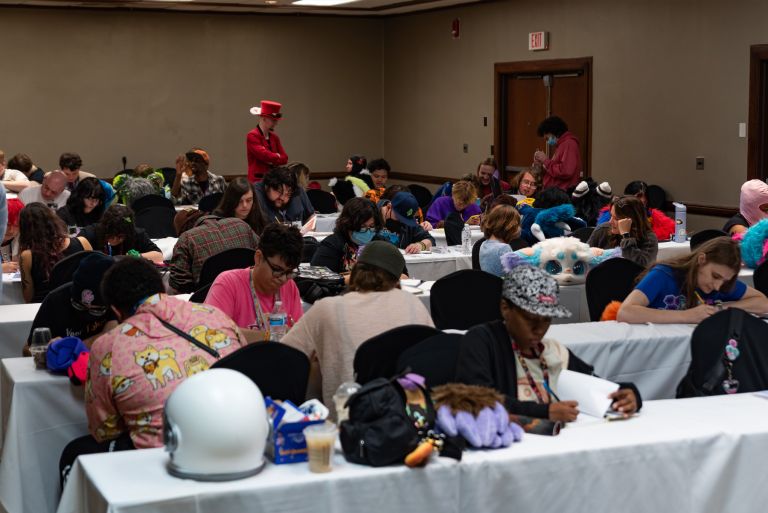 furpocalypse panel room full of people drawing